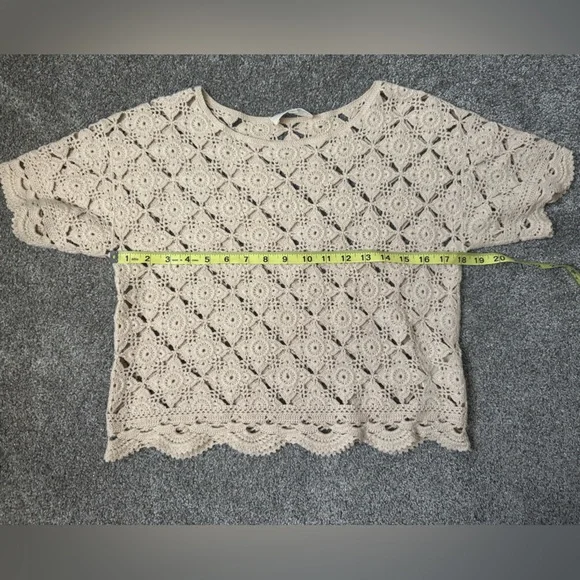 Sezane Dorine Top in Latte Tan Size XS Crochet Lace Blouse Cotton Tee Shirt - Picture 13 of 15